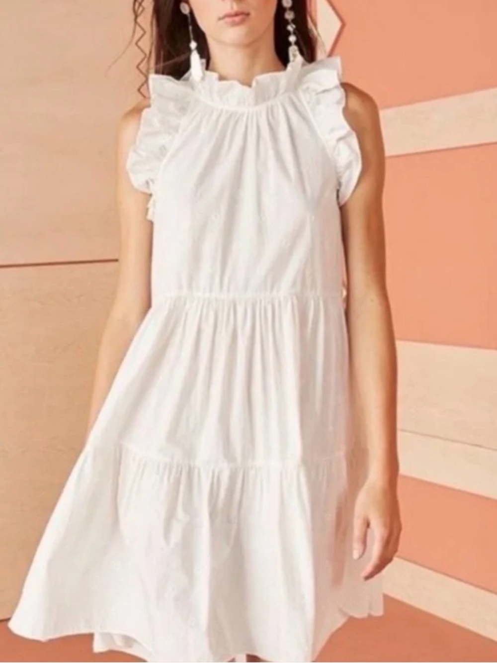 Sea New York White Ruffle Sleeve Tiered Mini Dress